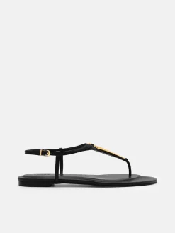 Leather T-Bar Sandals - Black
