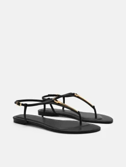 Leather T-Bar Sandals - Black