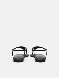Leather T-Bar Sandals - Black