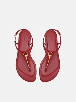 Leather T-Bar Sandals - Red