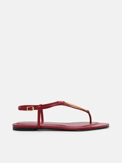 Leather T-Bar Sandals - Red