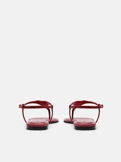 Leather T-Bar Sandals - Red