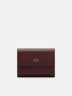 Leather Tri-Fold Wallet - Wine