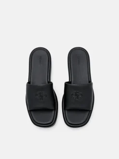 Leather Wedge Sandals - Black