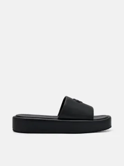 Leather Wedge Sandals - Black