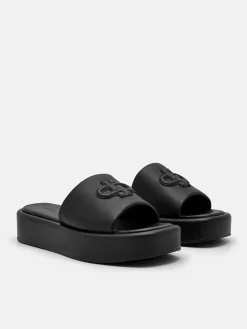 Leather Wedge Sandals - Black