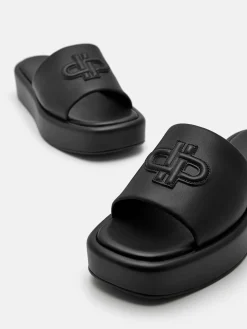 Leather Wedge Sandals - Black
