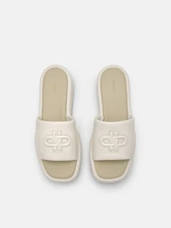 Leather Wedge Sandals - Chalk