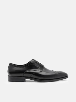 Leather Wingtip Derby Shoes - Black