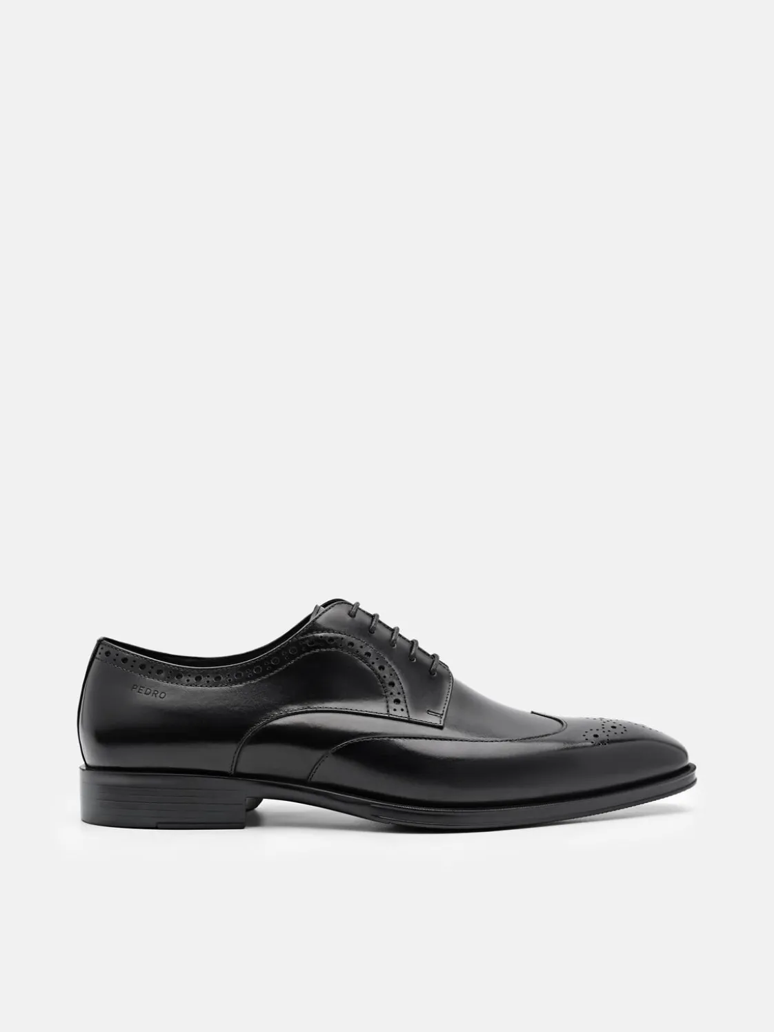 Leather Wingtip Derby Shoes - Black