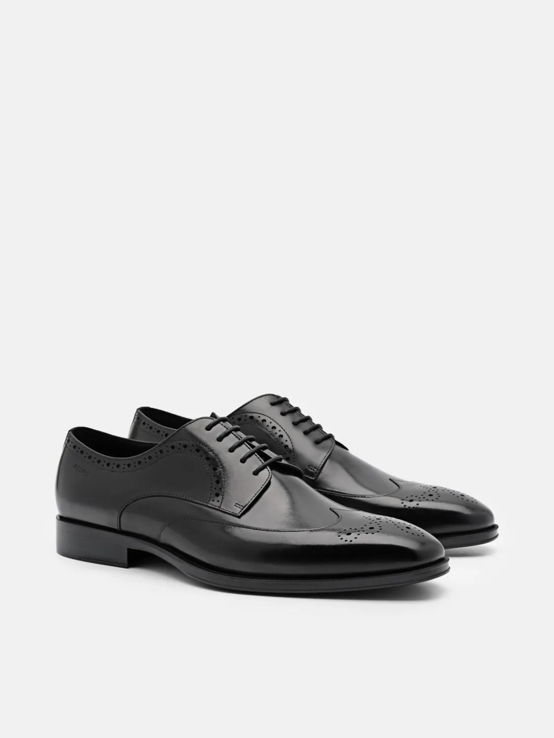Leather Wingtip Derby Shoes - Black