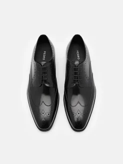 Leather Wingtip Derby Shoes - Black