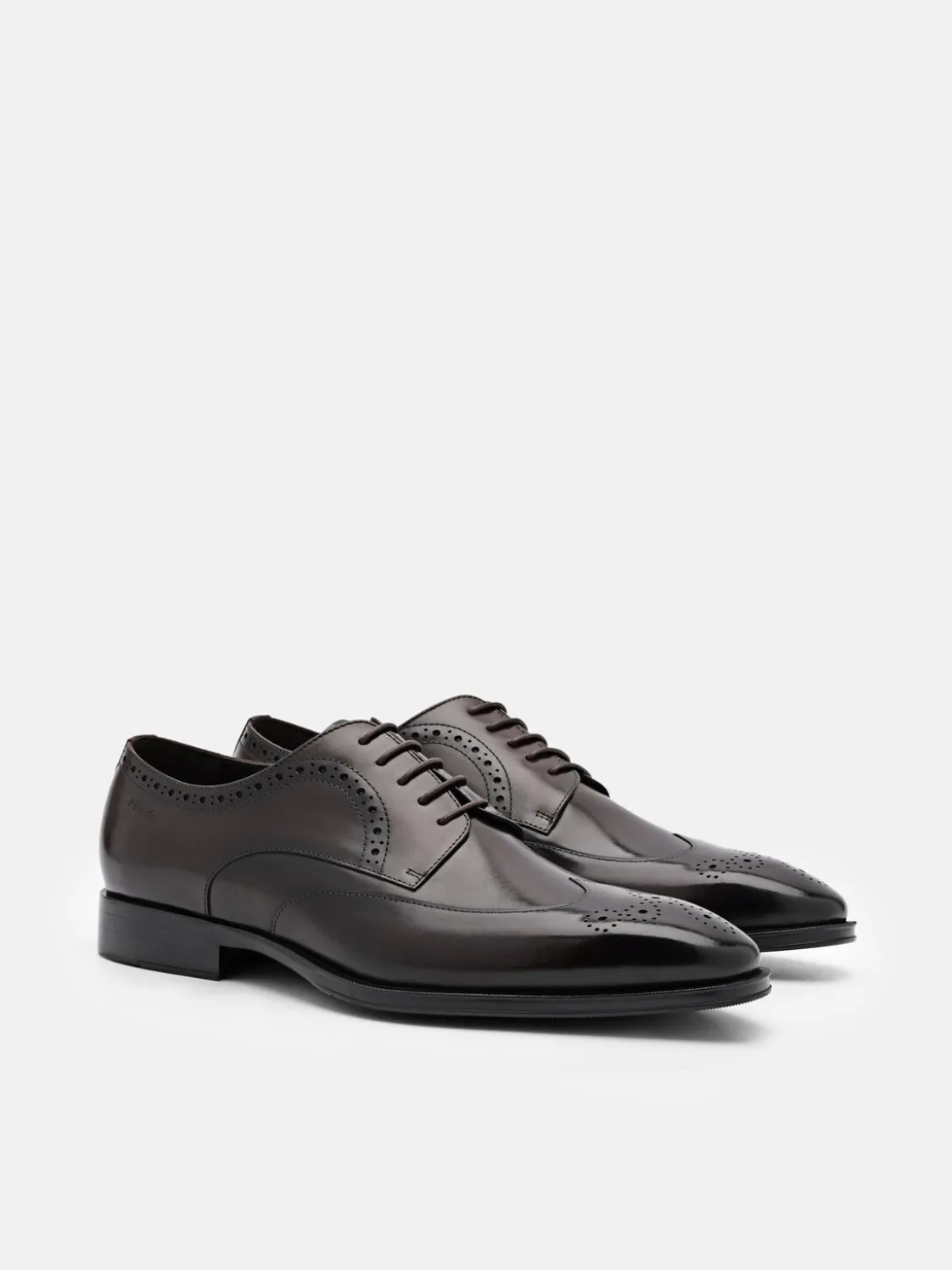 Leather Wingtip Derby Shoes - Dark Brown