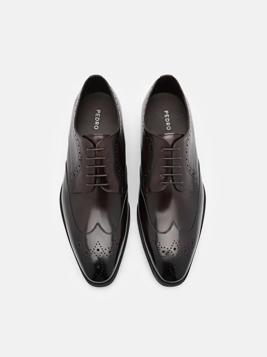 Leather Wingtip Derby Shoes - Dark Brown