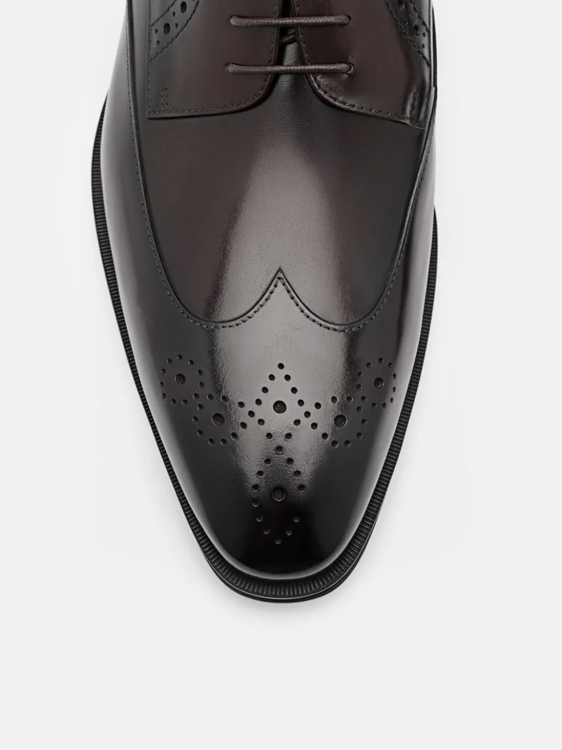 Leather Wingtip Derby Shoes - Dark Brown