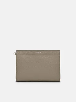 Leather Zipped Pouch - Taupe
