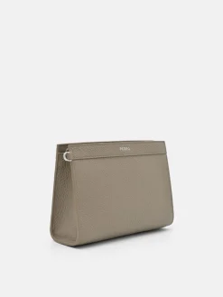 Leather Zipped Pouch - Taupe
