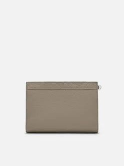 Leather Zipped Pouch - Taupe