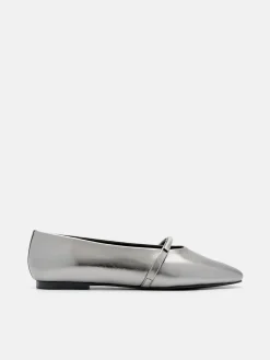 Lia Leather Ballerina Flats - Pewter