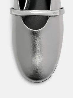 Lia Leather Ballerina Flats - Pewter