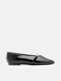 Lia Leather Ballerina Flats - Black