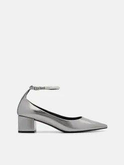 Lia Leather Heel Pumps - Pewter