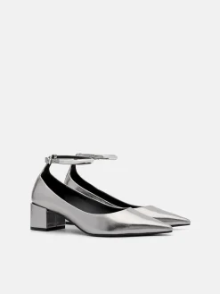 Lia Leather Heel Pumps - Pewter