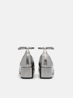 Lia Leather Heel Pumps - Pewter