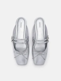 Linea Mary Jane Mules - Silver