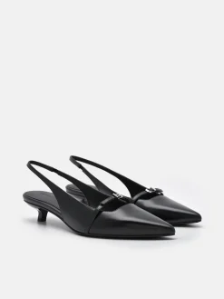 Maggie Leather Slingback Heel Pumps - Black