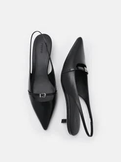 Maggie Leather Slingback Heel Pumps - Black