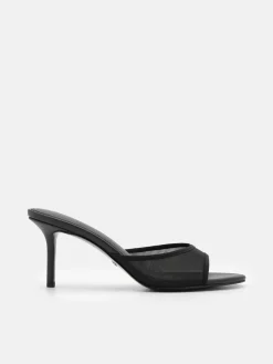 Mesh Heel Sandals - Black Fabric