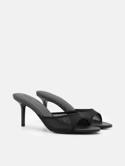 Mesh Heel Sandals - Black Fabric