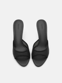 Mesh Heel Sandals - Black Fabric