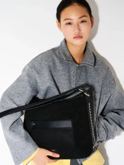 Mesh Slouchy Two-Way Carry Backpack - Black Fabric