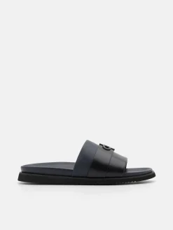 Monogram Slide Sandals - Navy