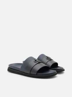 Monogram Slide Sandals - Navy