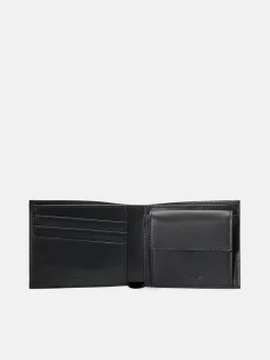 Nubuck Leather Bi-Fold Coin Wallet - Black