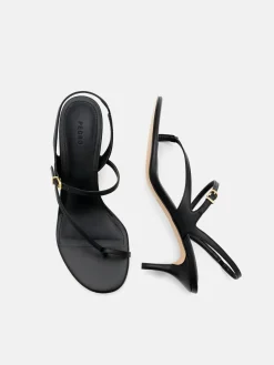 Oblique Leather Heel Sandals - Black