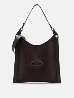 Oversized Suede Shoulder Bag - Dark Brown