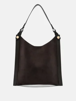 Oversized Suede Shoulder Bag - Dark Brown