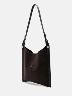 Oversized Suede Shoulder Bag - Dark Brown