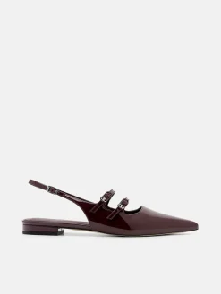 Patent Leather Slingback Ballerina Flats - Wine