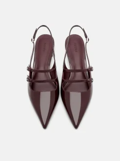 Patent Leather Slingback Ballerina Flats - Wine