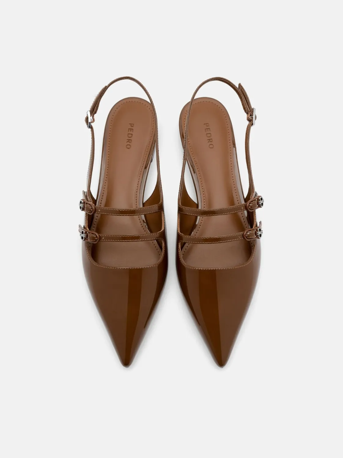 Patent Leather Slingback Ballerina Flats - Brown