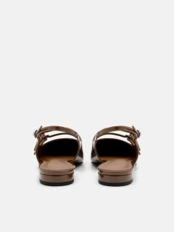 Patent Leather Slingback Ballerina Flats - Brown