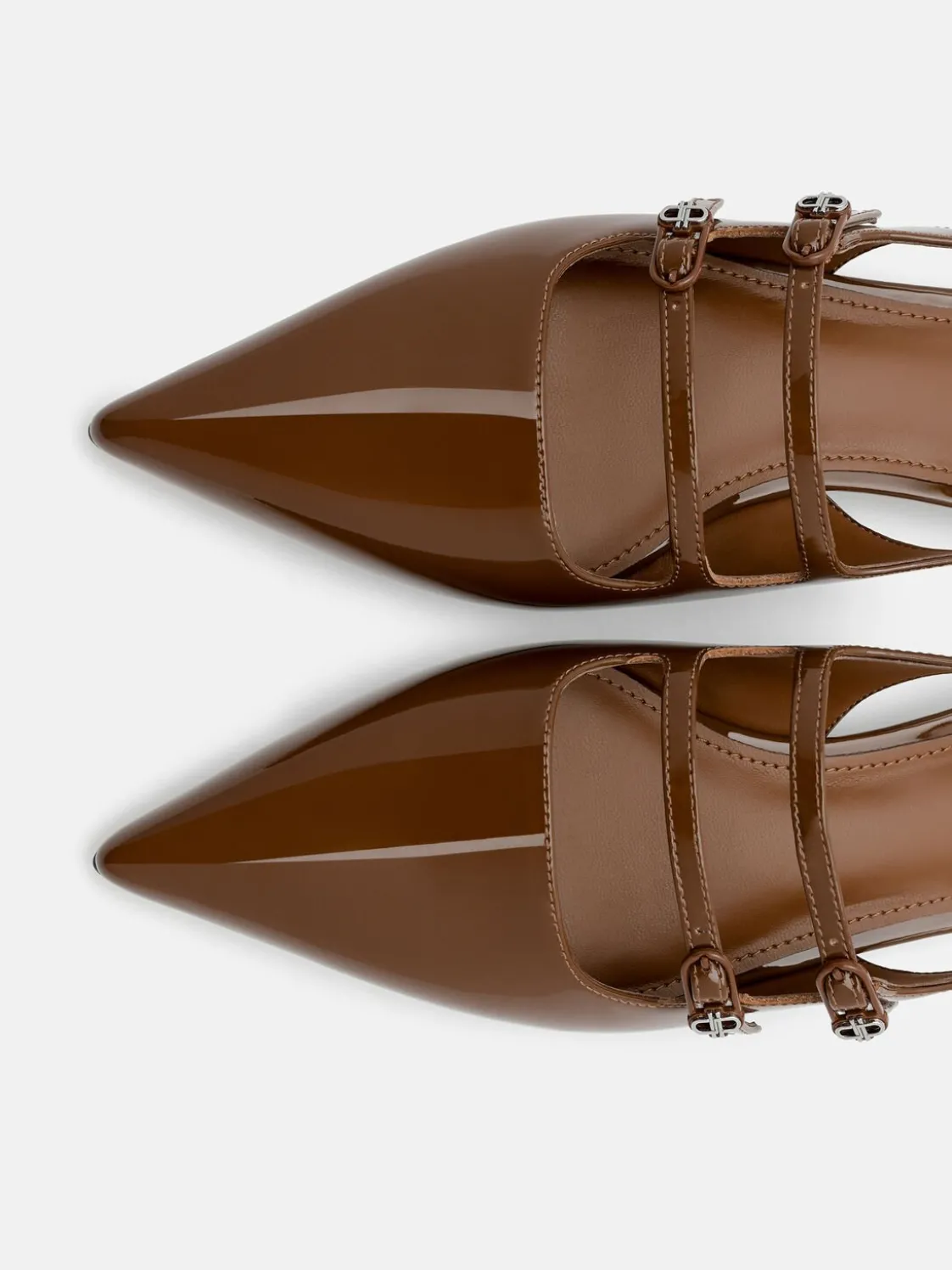 Patent Leather Slingback Ballerina Flats - Brown
