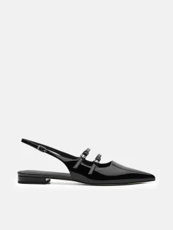 Patent Leather Slingback Ballerina Flats - Black