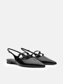 Patent Leather Slingback Ballerina Flats - Black
