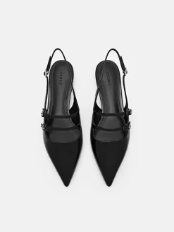 Patent Leather Slingback Ballerina Flats - Black